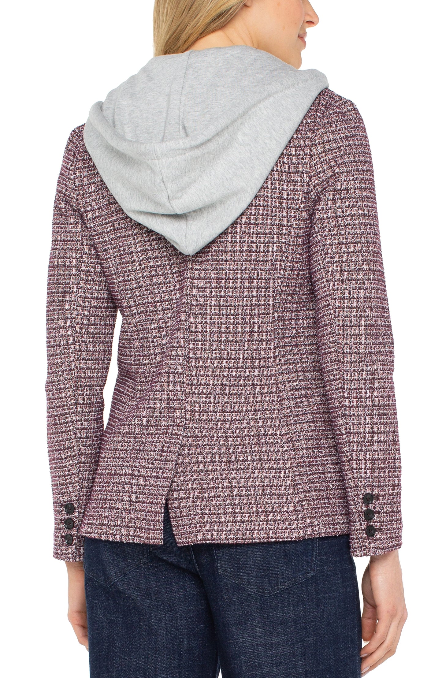 Boyfriend Blazer with Removable Hood - Wine Multi