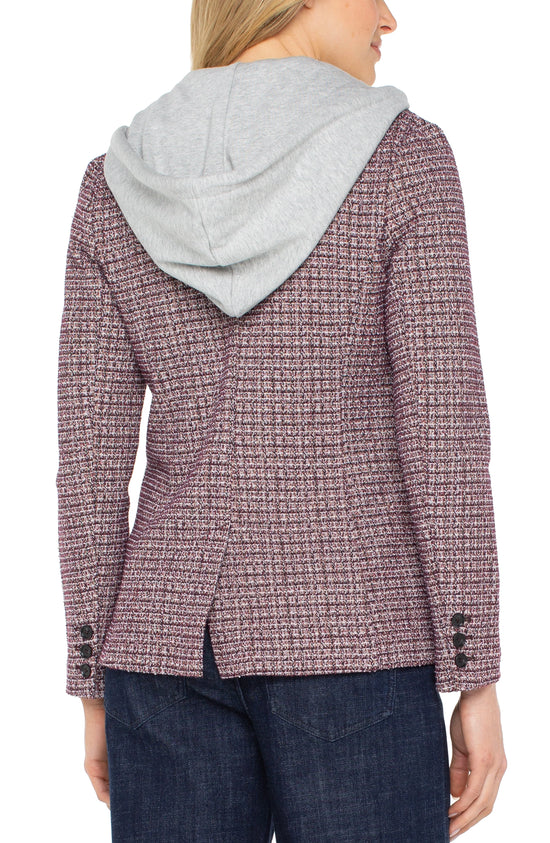 Boyfriend Blazer with Removable Hood - Wine Multi