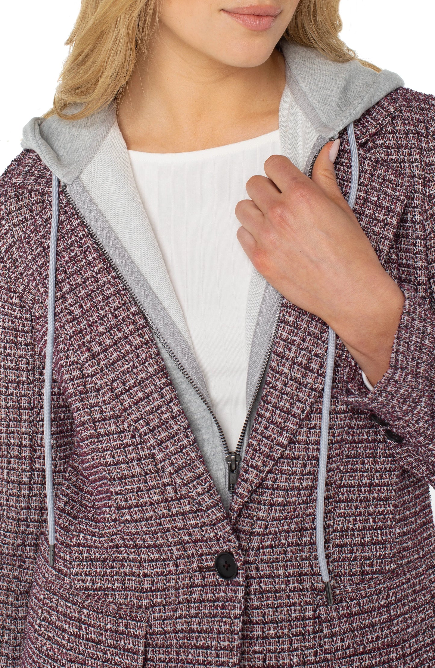 Boyfriend Blazer with Removable Hood - Wine Multi