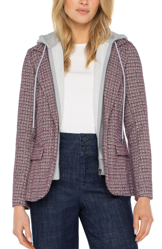 Boyfriend Blazer with Removable Hood - Wine Multi