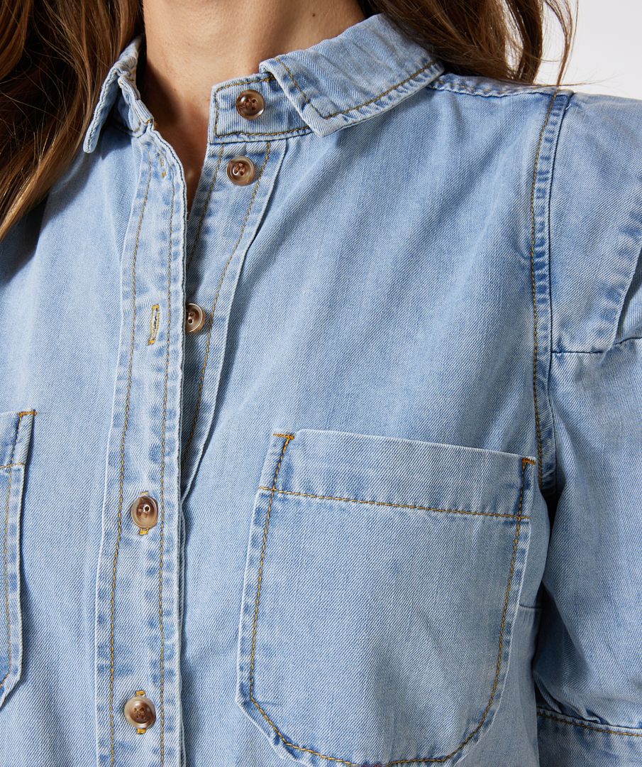 Denim Dress with Puff Sleeve