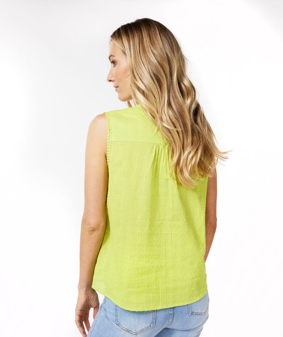 Sleeveless Top with Embroidery - Lime