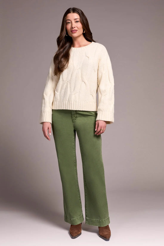 Loose Fitting Cable Knit Sweater - Heather Cream