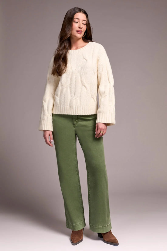 Loose Fitting Cable Knit Sweater - Heather Cream