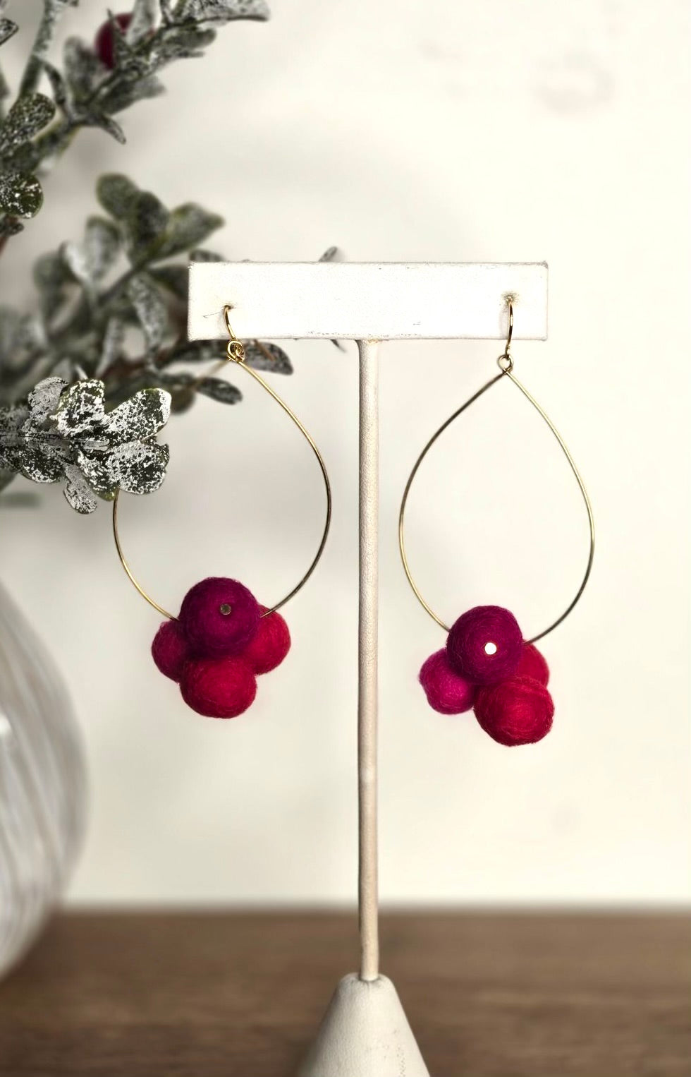 Pom Earrings - Poppy, Hot Pink, Raspberry