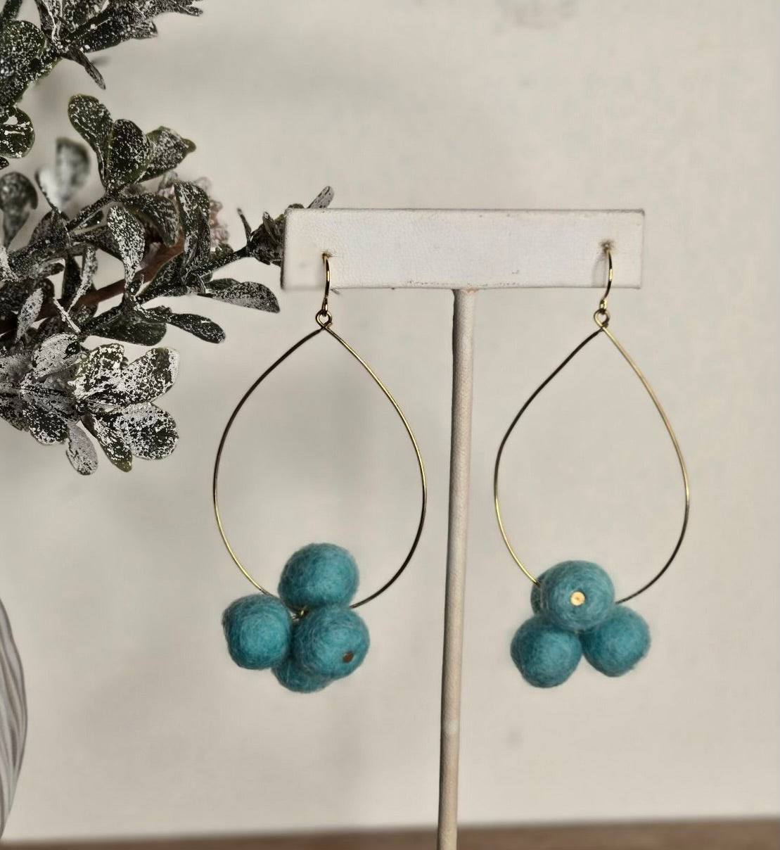 Pom Earrings - Aqua