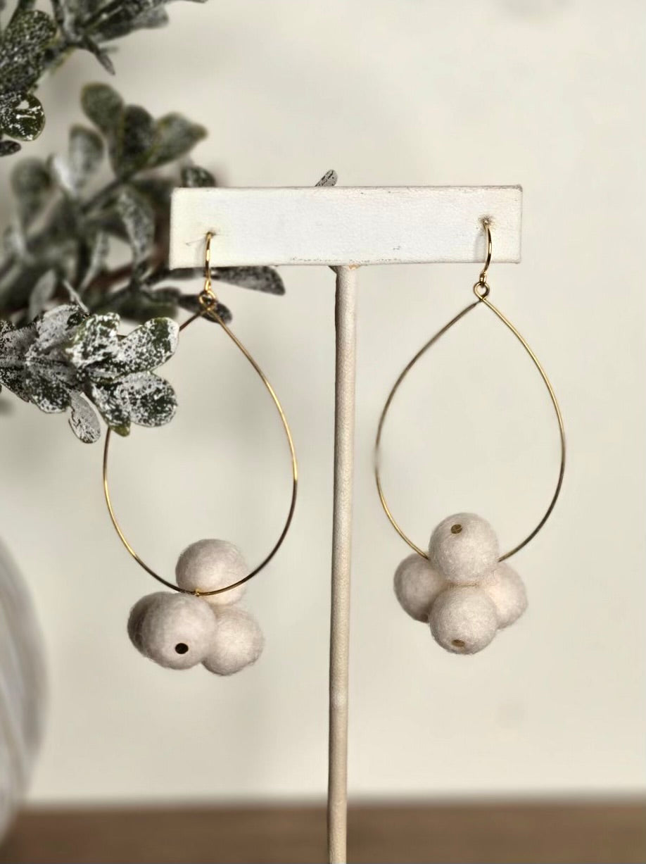 Pom Earrings - Gardenia, Baby’s Breath