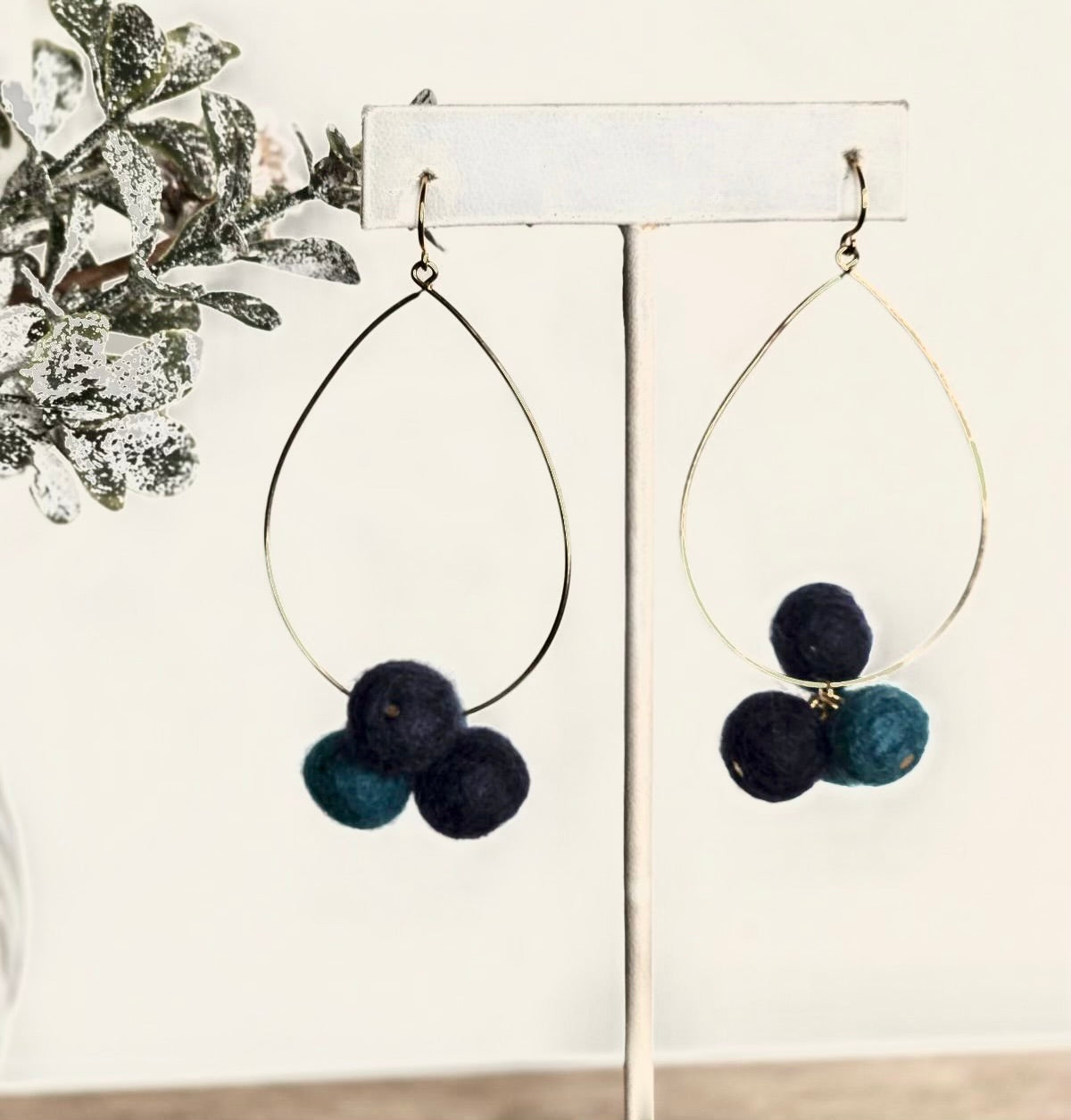 Pom Earrings - Teal, Midnight