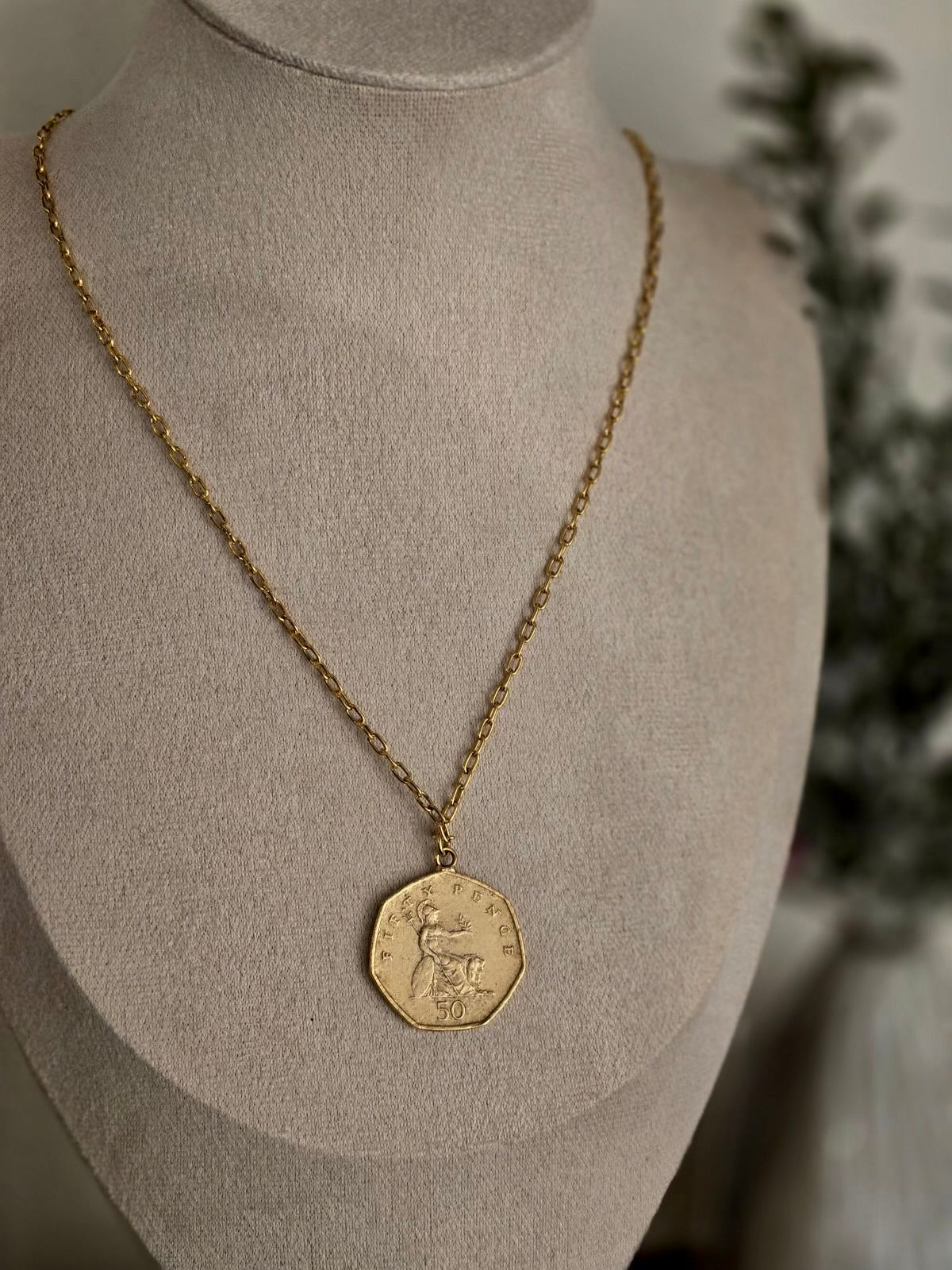 Necklace with Gold Heptagon Fifty Pence Coin