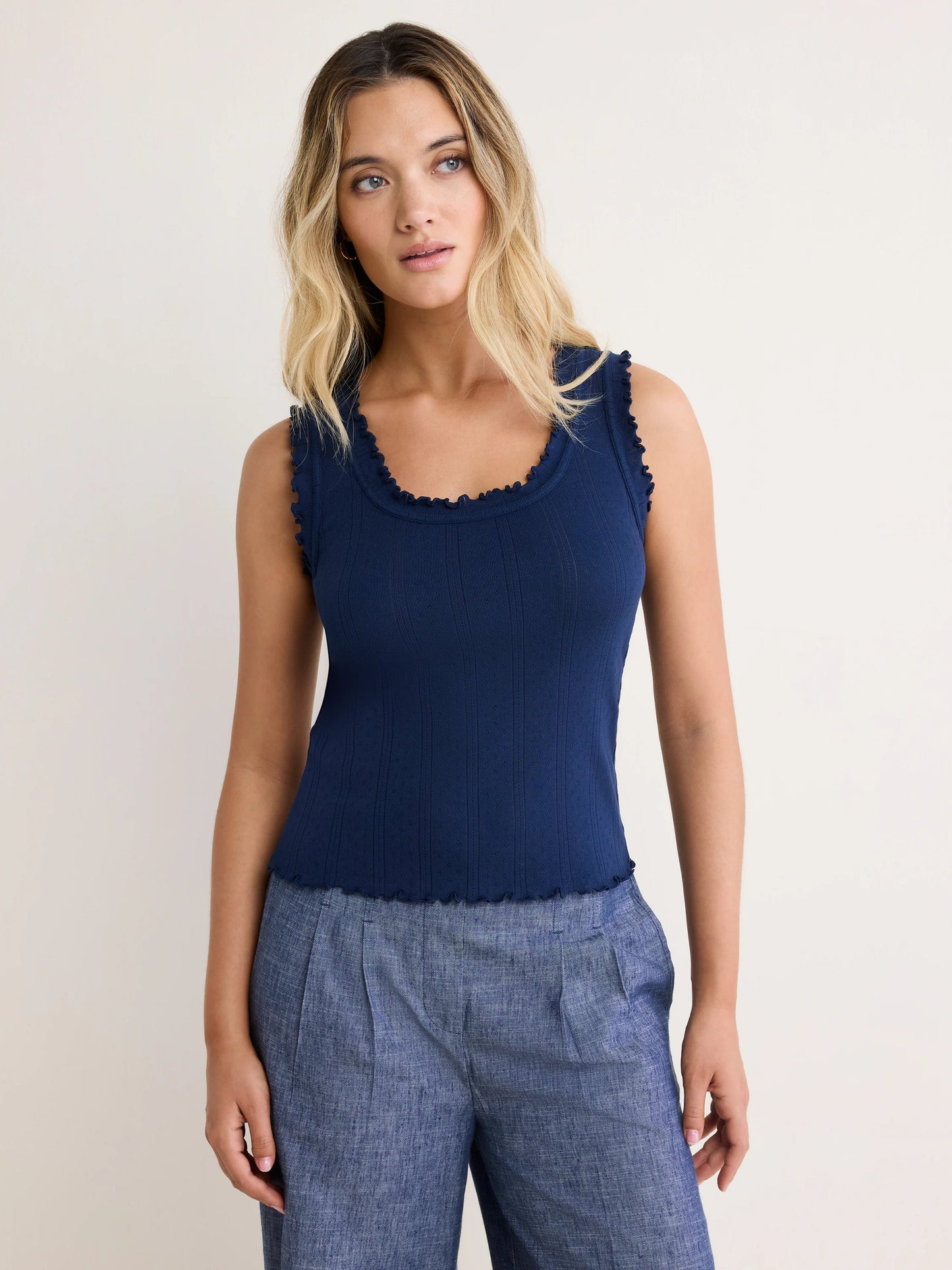 Ella Pointelle Ribbed Tank Top - Ink