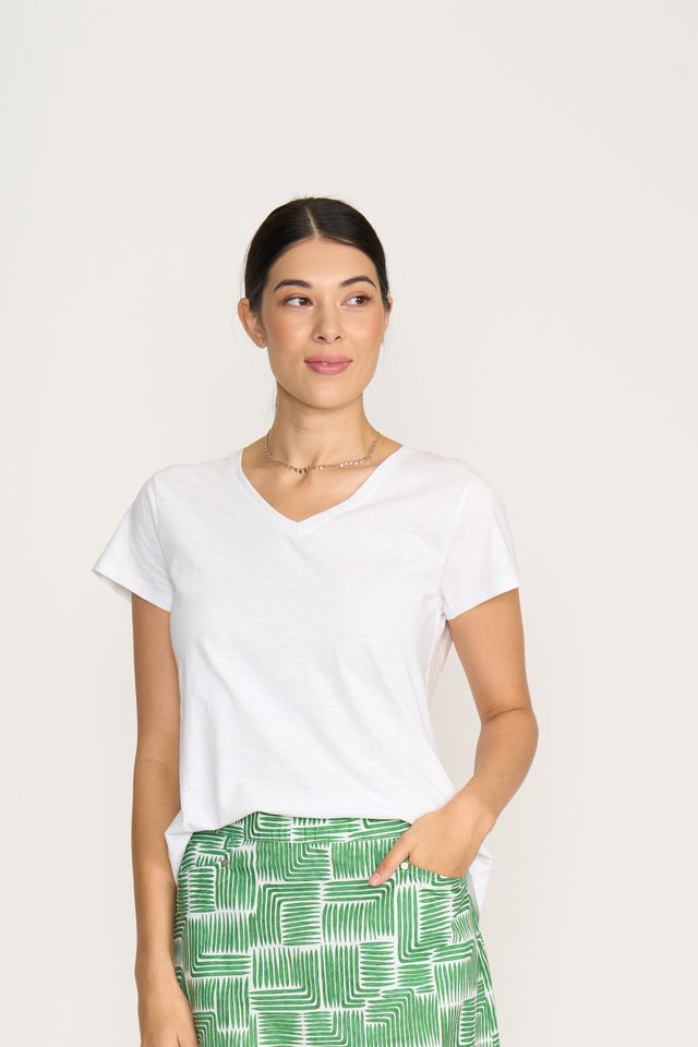 Short Sleeved V-Neck Tee - White