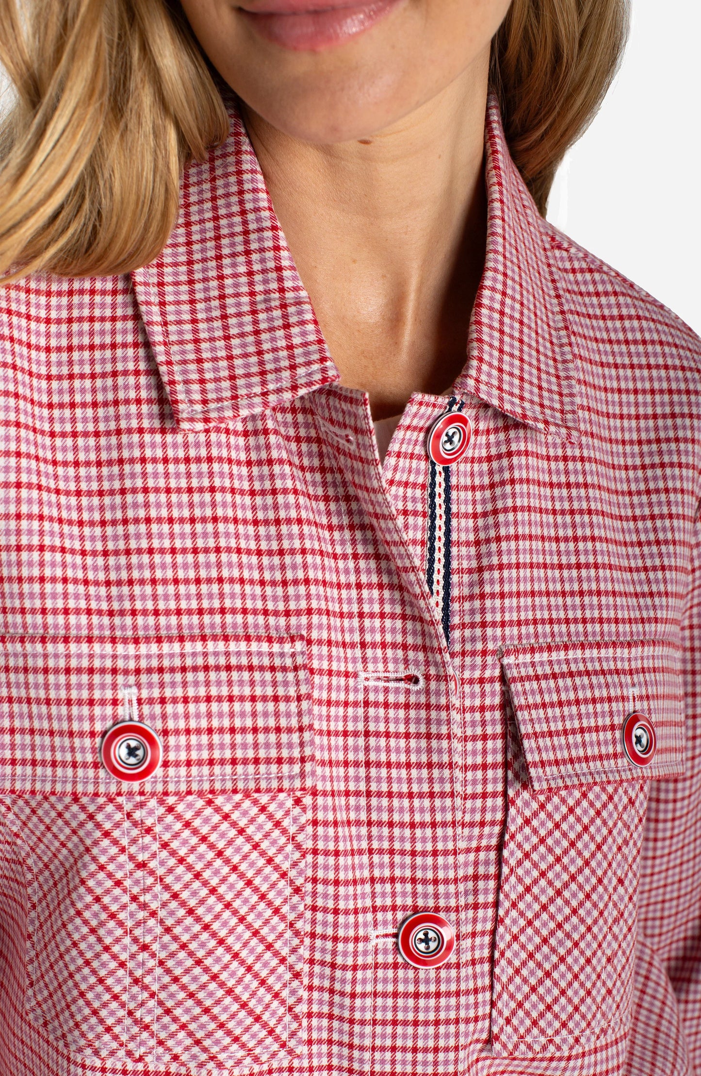 Shacket with Flap Pockets - Cherry Red Plaid