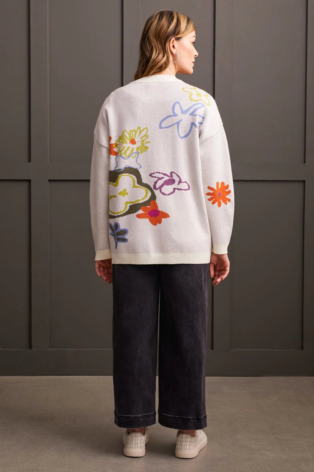 Jacquard Flowered Cardigan Sweater - Eggshell Multi