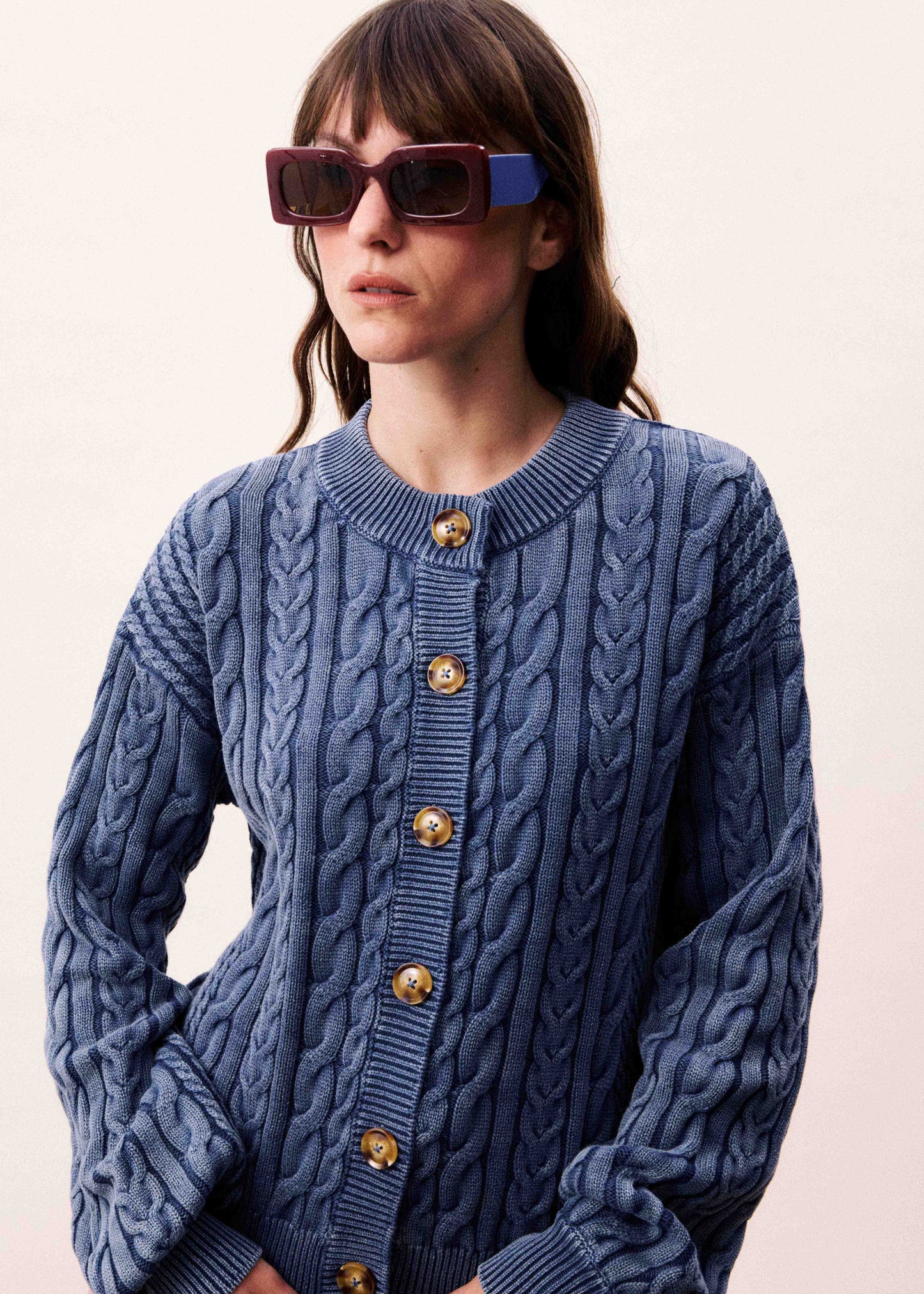 Janet Cable Cardigan Sweater - Bleu Jean