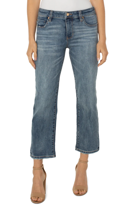 Kennedy Crop Straight Jeans with Destruction - La Brea