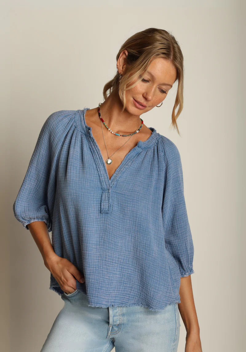Jolie Top with Fringe - Vintage Blue