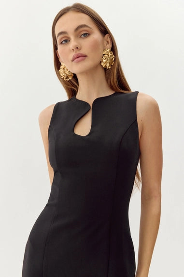 Kayla Wave Cut Sheath Dress - Black