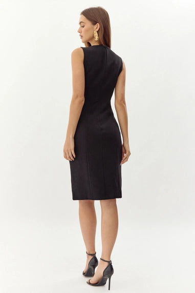 Kayla Wave Cut Sheath Dress - Black