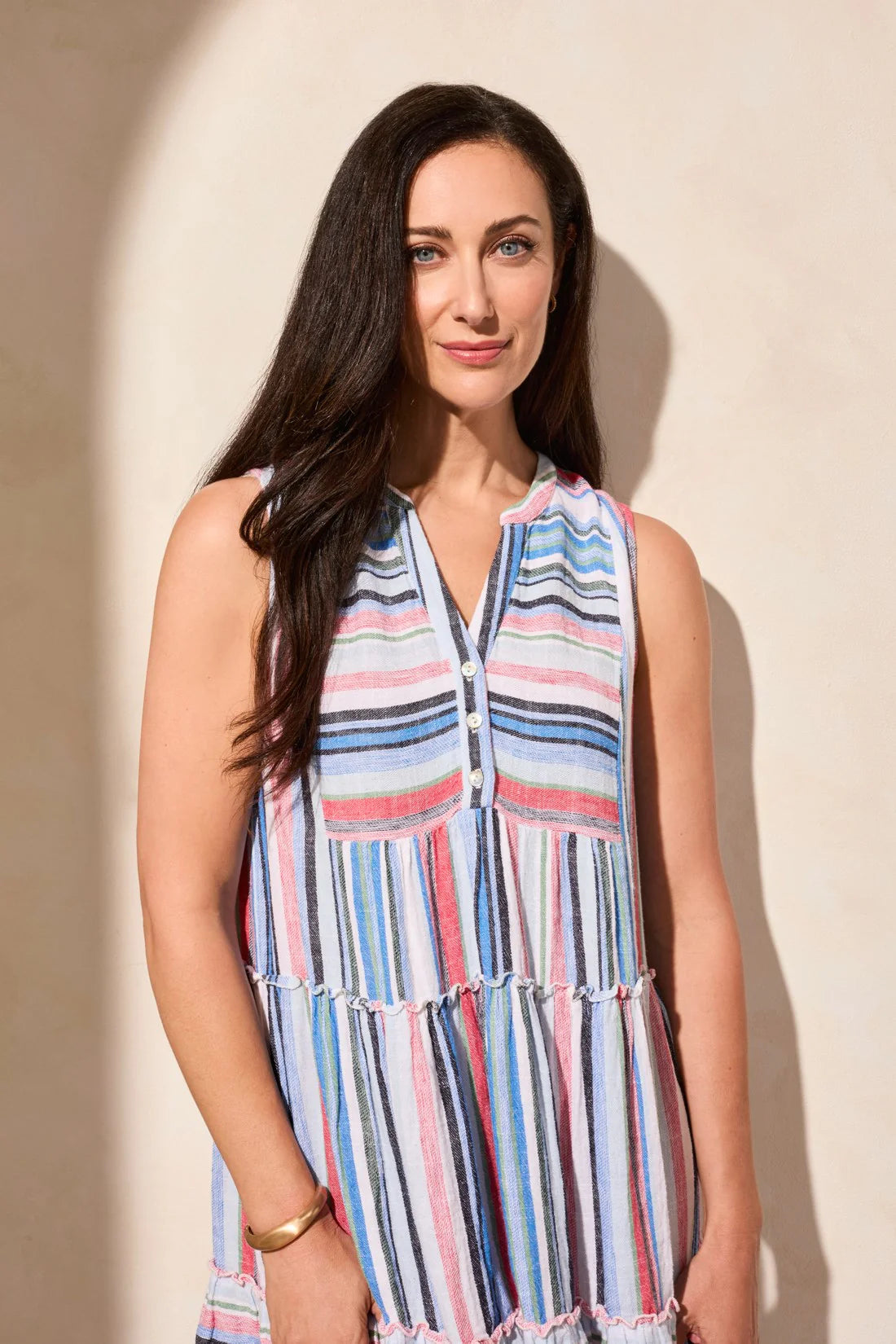 Printed Sleeveless Dress with Tiered Skirt - Kitesurf