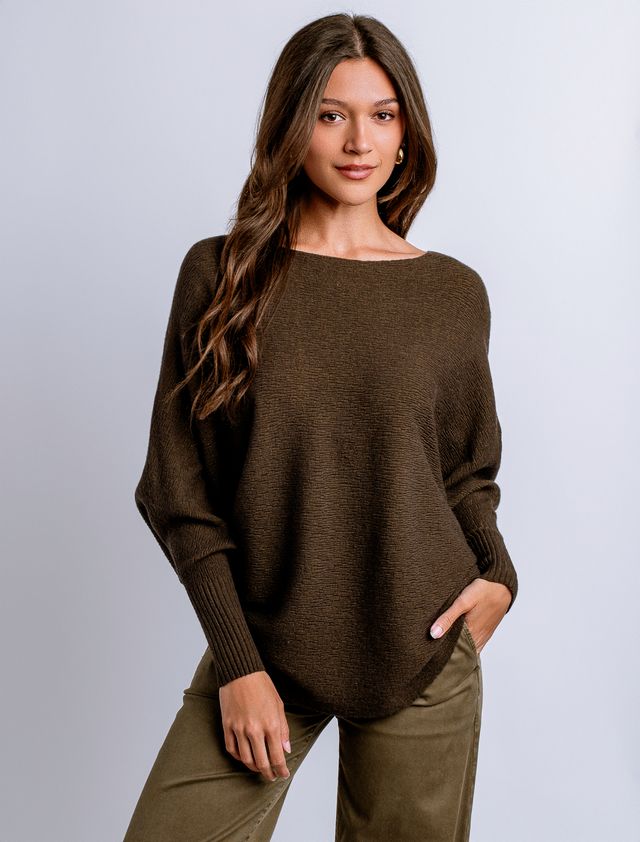 Jena Ryu Dolman Sleeve Sweater with Cuff - Olive Tweed