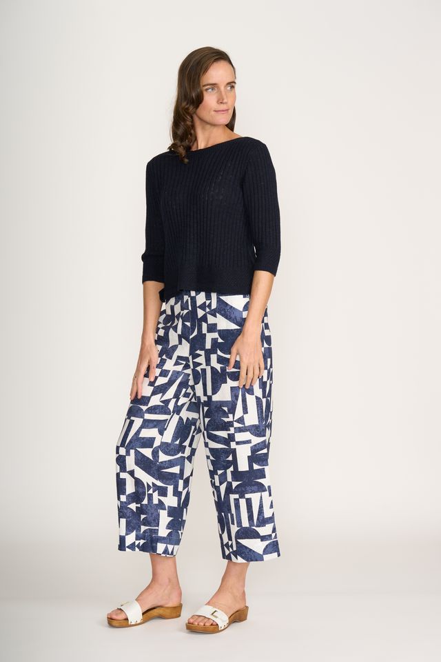 Boat Neck Sweater with 3/4 Sleeves - Black