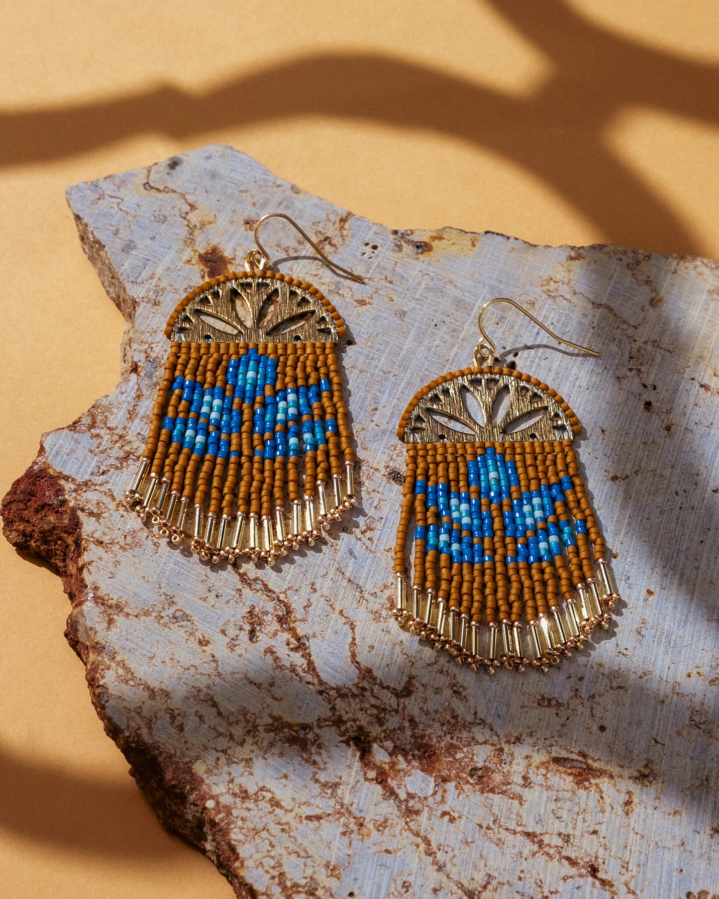 Lotus Fringe Earrings - Mustard