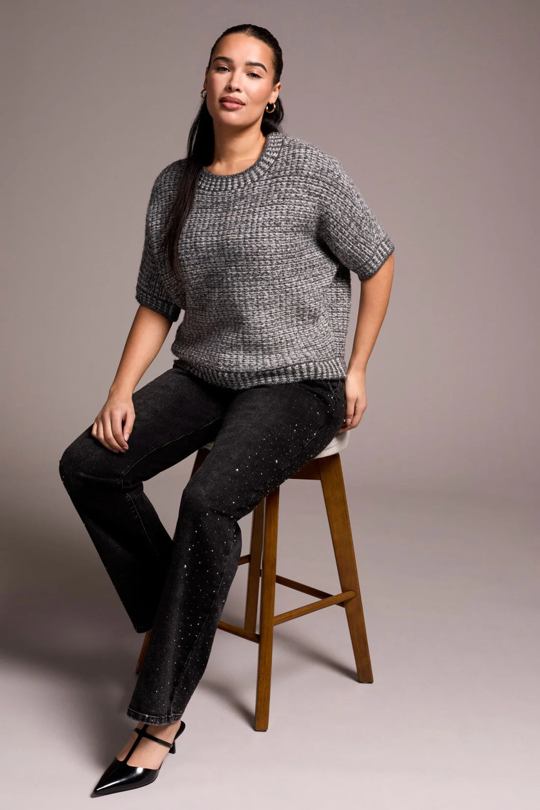 Lurex Cap Sleeve Sweater - Charcoal