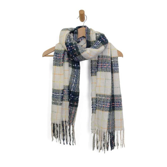 Cozy Madras Scarf - Cream