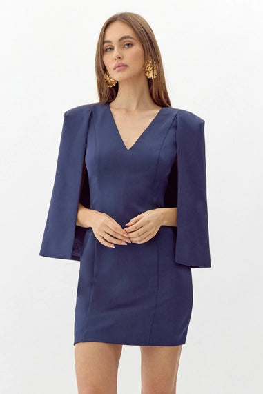 Maxine “V” Cape Dress - Navy