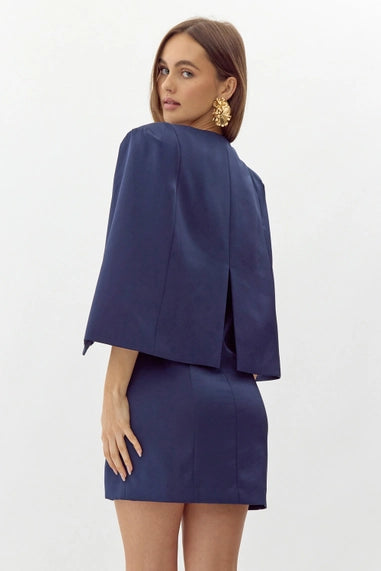 Maxine “V” Cape Dress - Navy