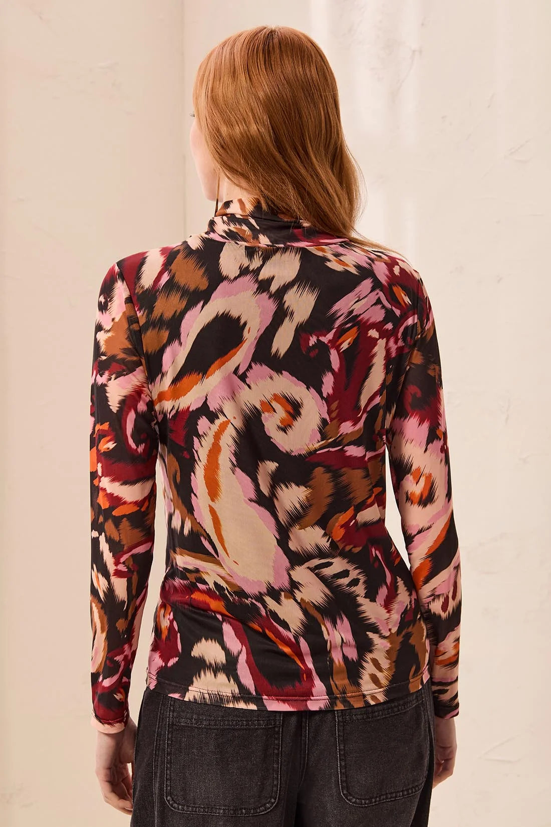 Mesh Turtleneck Top with Lining - Cherry Lacquer