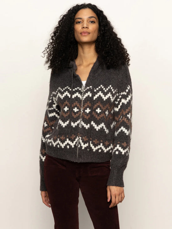 Zip Up Fair Isle Hoodie - Mocha