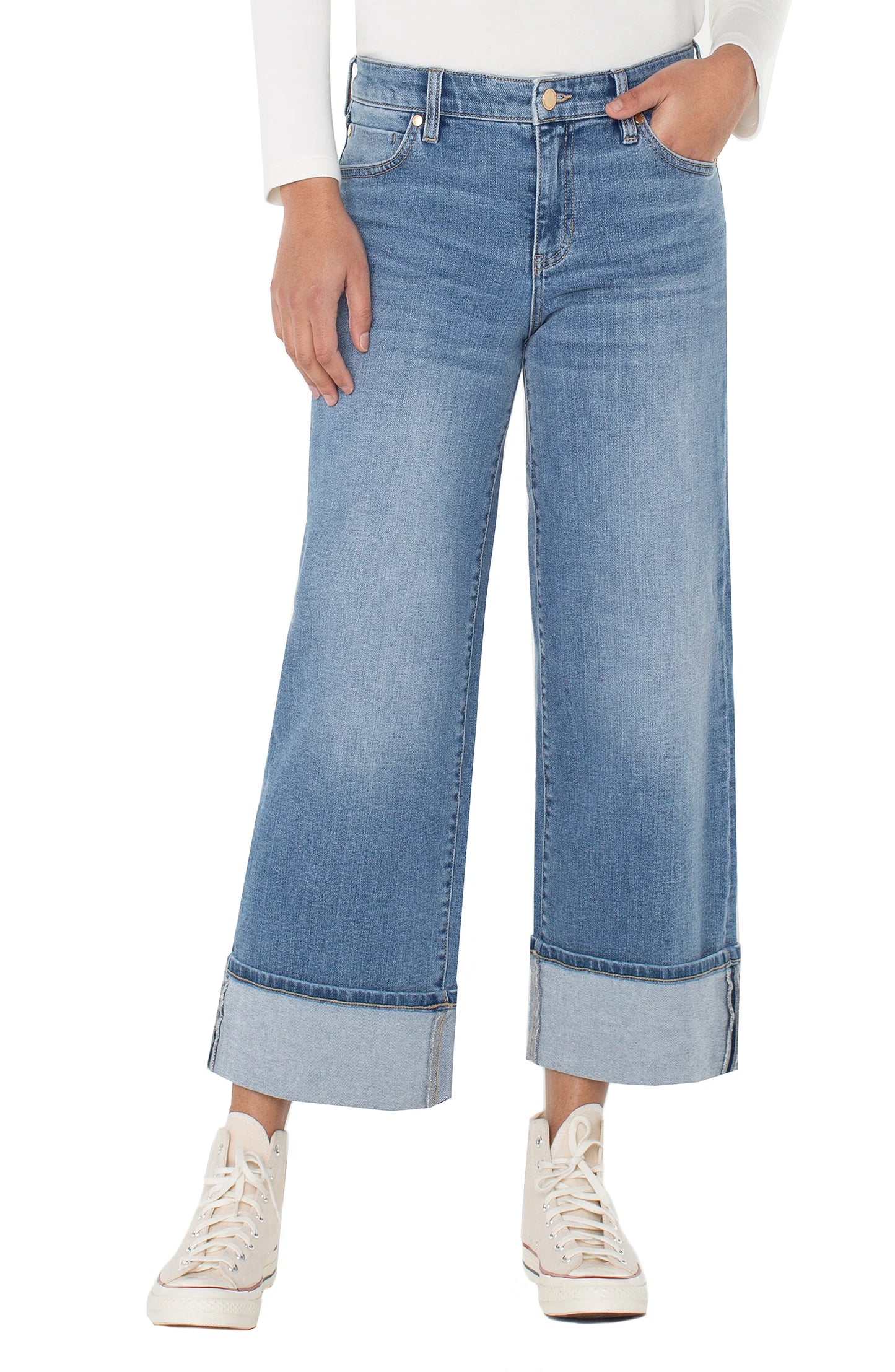 Morgan Cuffed Wide Leg Jeans - Klamath