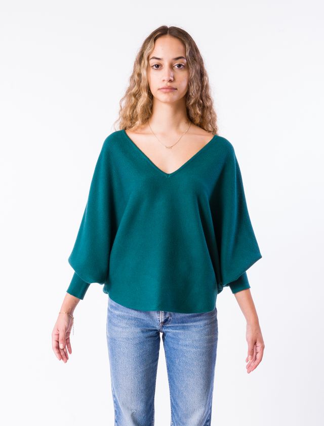Ryu V-Neck Sweater with Dolman Sleeves - Dark Teal