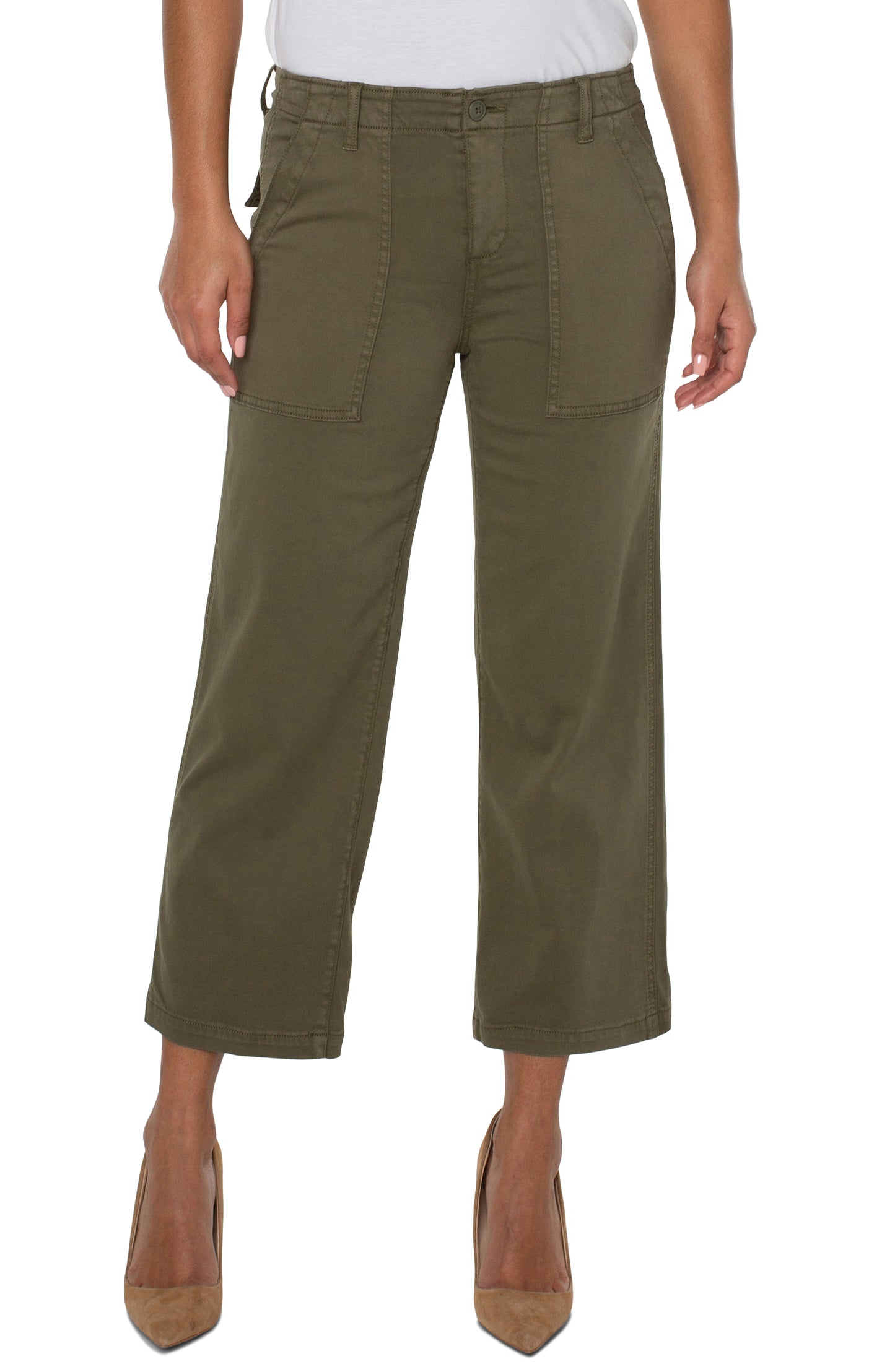 Cargo Wide Leg Cropped Pants - Myrtle Green