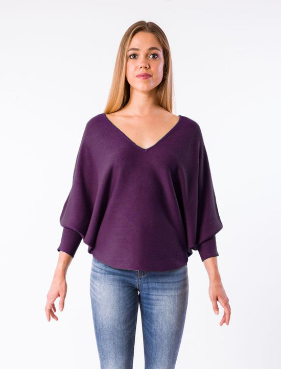 Ryu V-Neck Sweater with Dolman Sleeves - Beet Juice