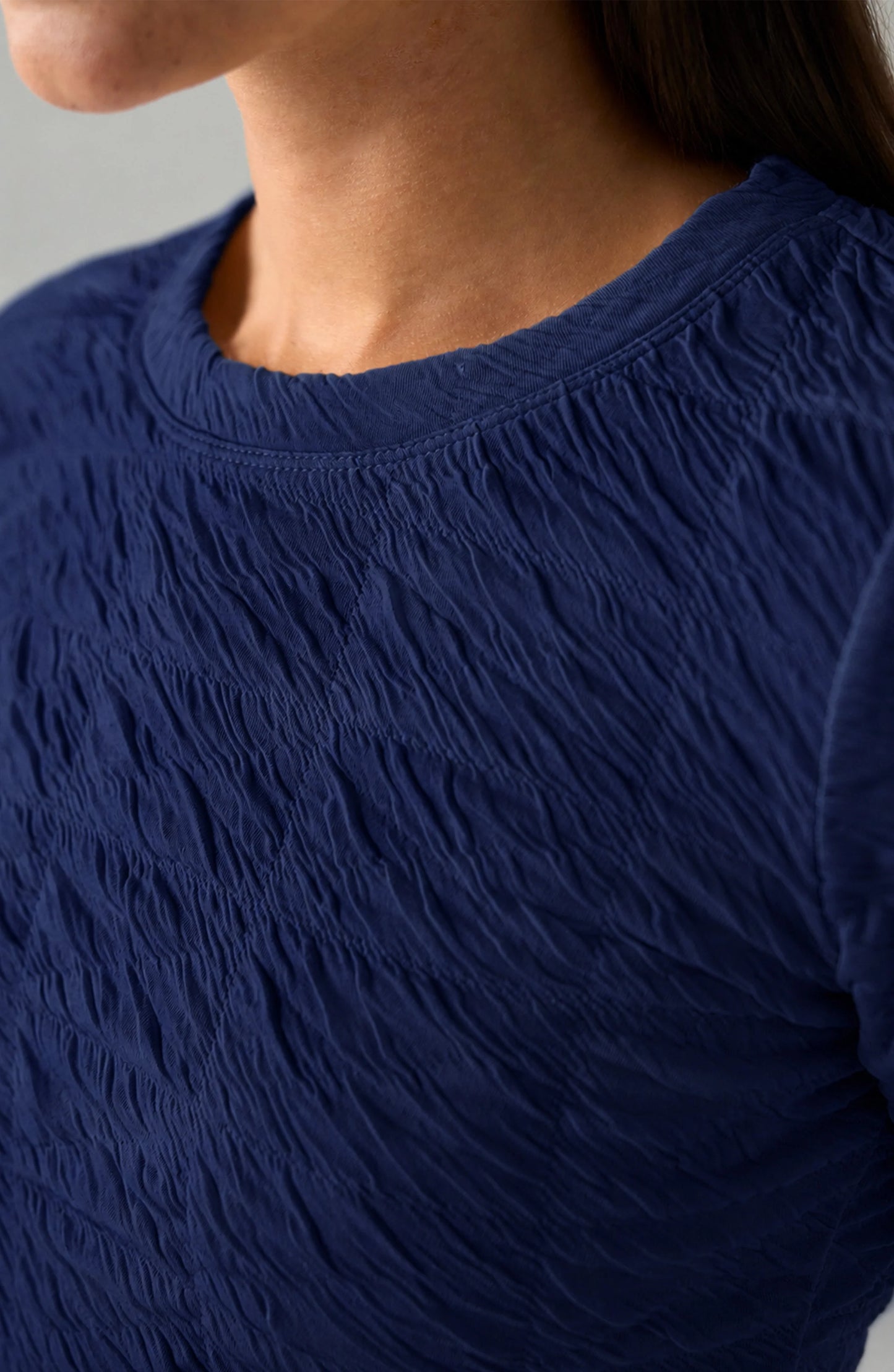Crewneck Top Flared Sleeves - Navy