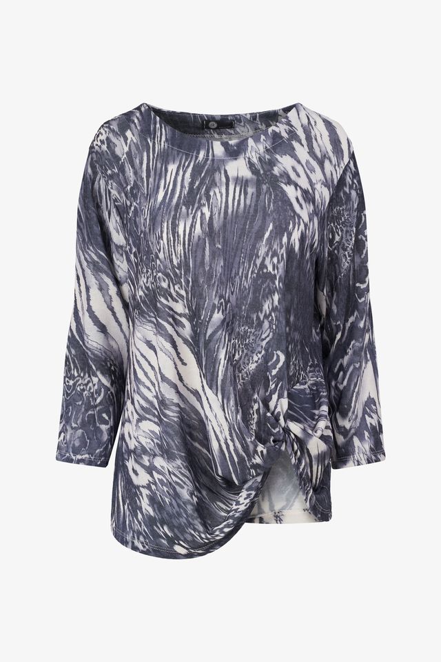 Long Sleeve Top with Side Tie - Navy Fossil