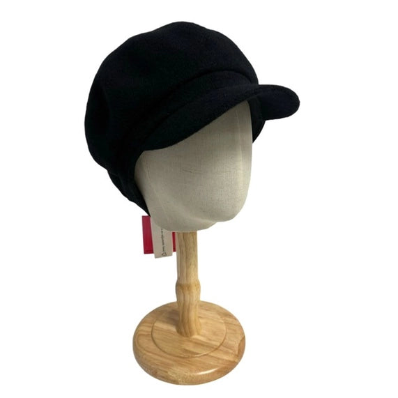 Boiled Wool Newsboy Cap - Black