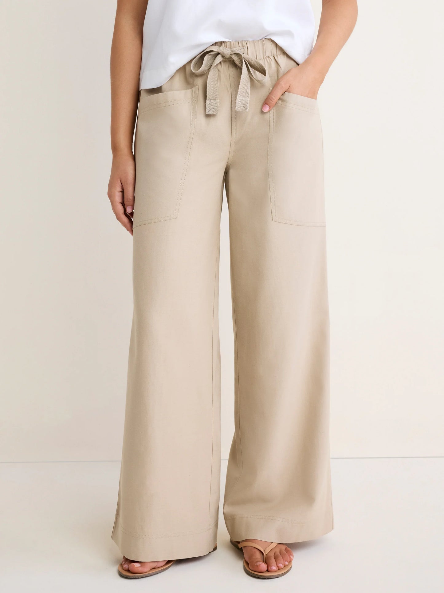 Carson Tie Waist Pants - White Pepper