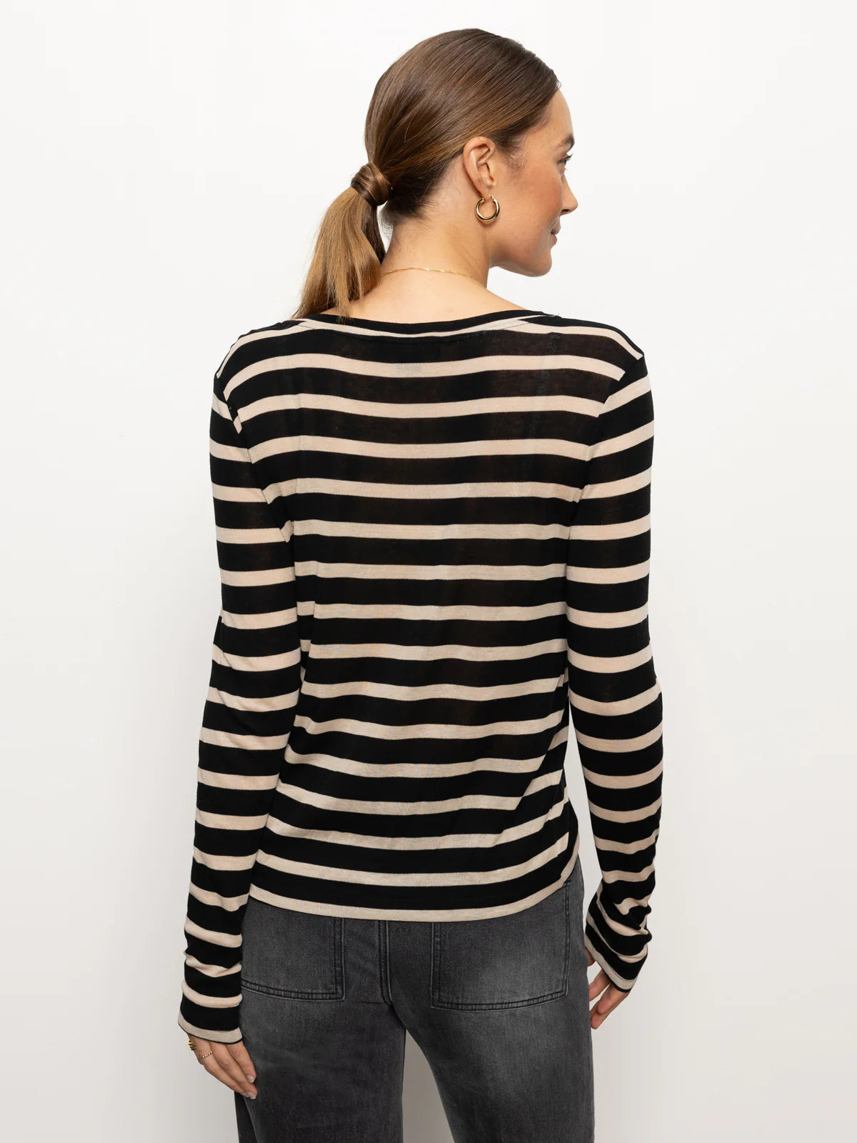 Femme Crew Neck Stripe Tee - Oat/Black