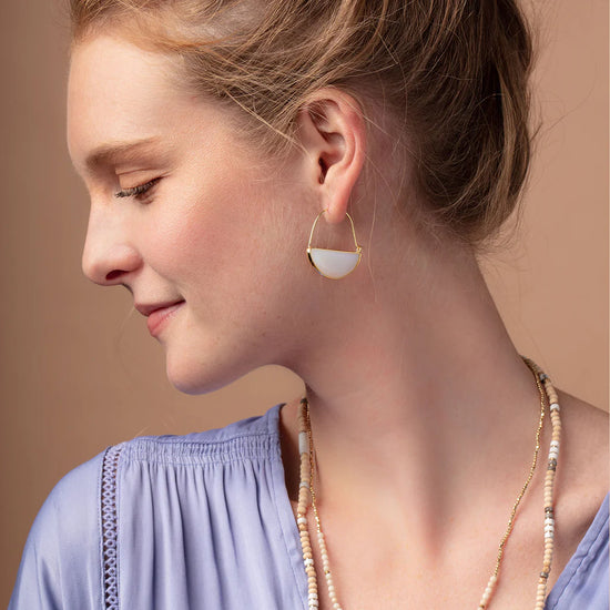 Opalite & Silver Stone Prism Earrings