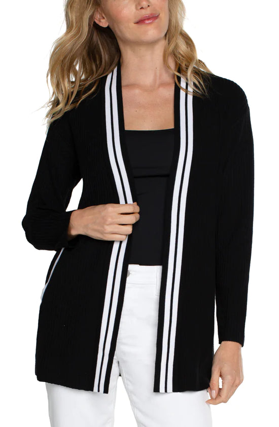 Open Front Cardigan Sweater - Black / White