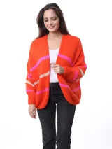 Bright Stripe Open Cardigan Sweater - Orange