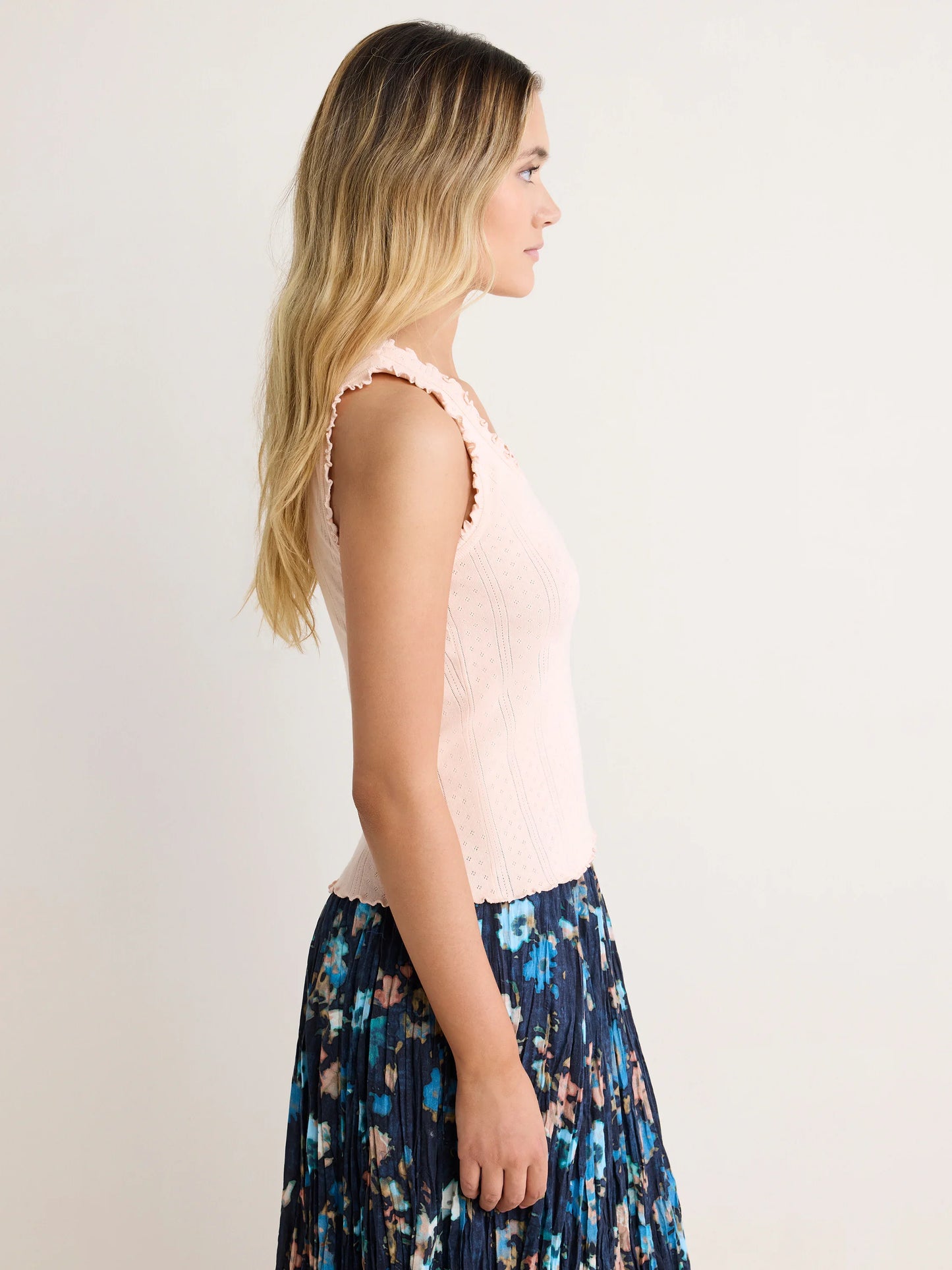 Ella Pointelle Ribbed Tank Top - Orange Sherbert