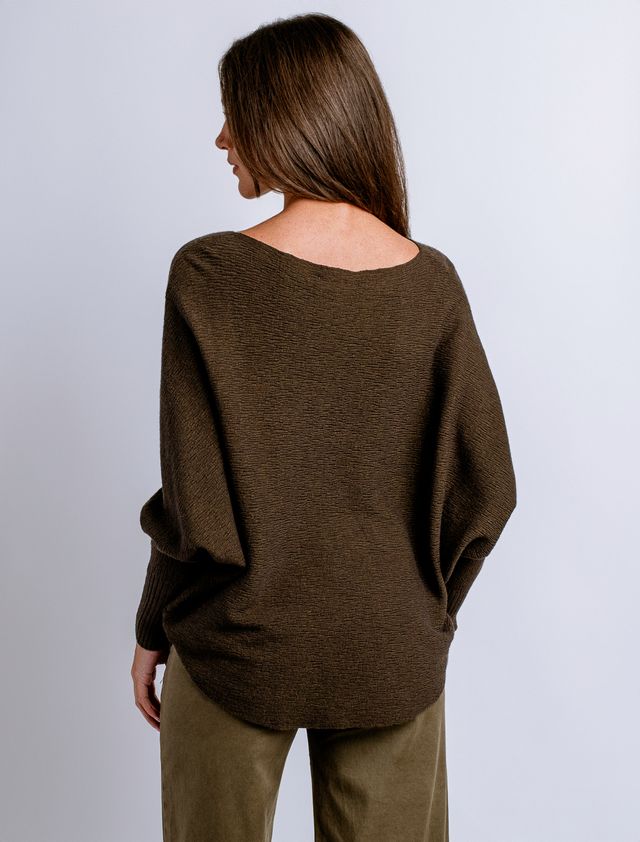 Jena Ryu Dolman Sleeve Sweater with Cuff - Olive Tweed