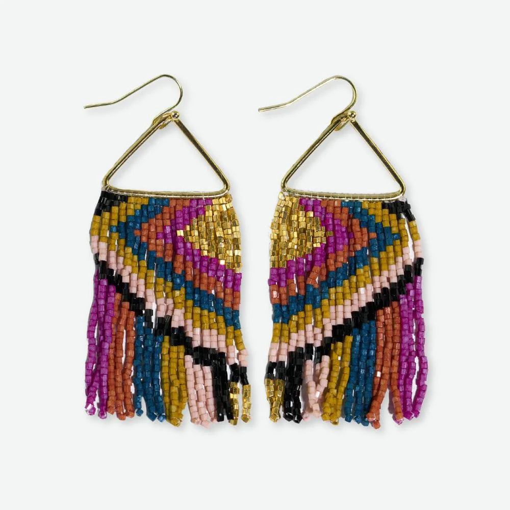 Paige Ascending Diamond Beaded Fringe Earrings - Muted