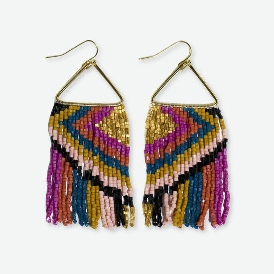 Paige Ascending Diamond Beaded Fringe Earrings - Muted