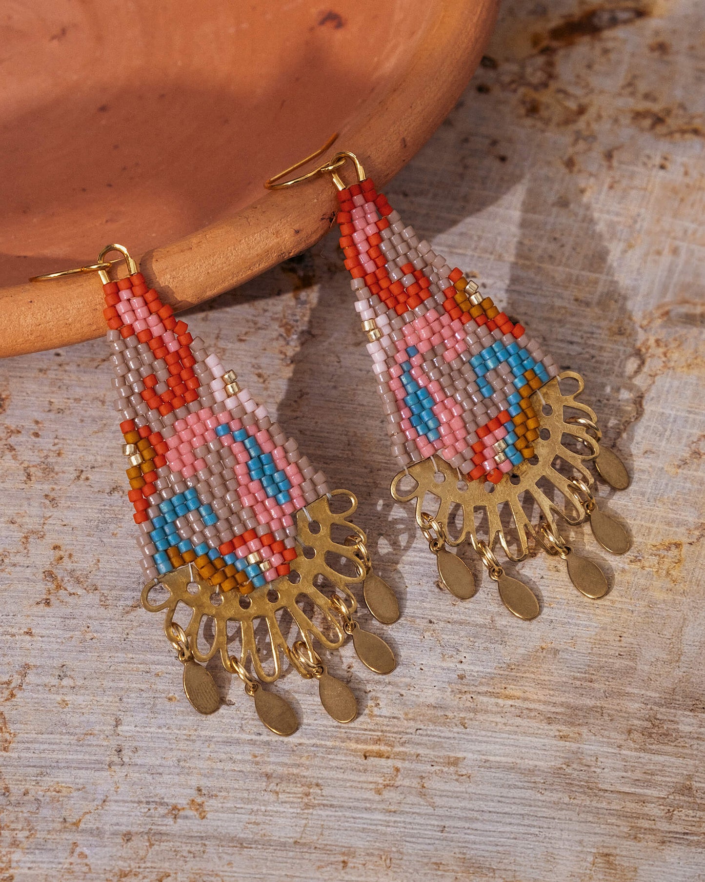 Paisley Drop Earrings - Beige