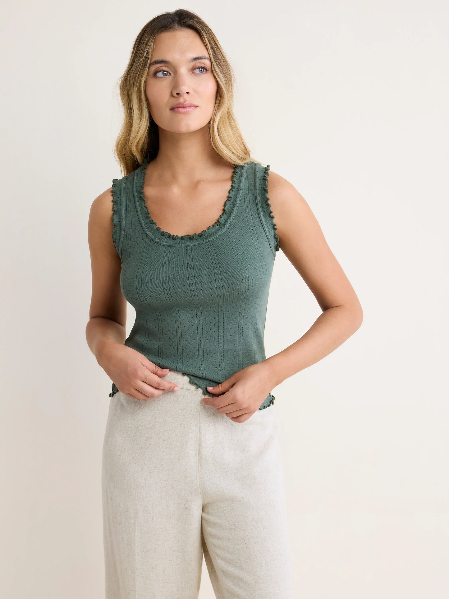 Ella Pointelle Ribbed Tank Top - Palm